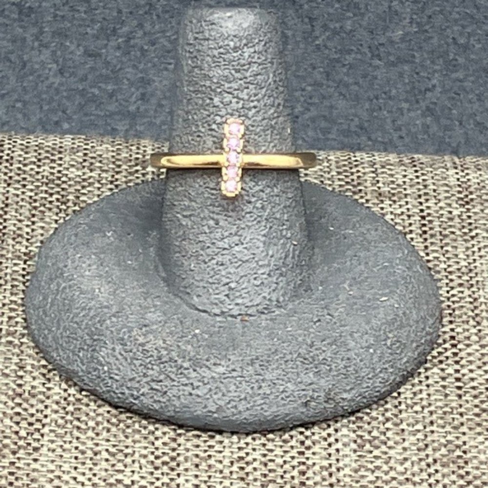 Cross Bar Rhinestone Ring Size 7 Pink Purple Orchid Shiny Gold Retro Soft Girl